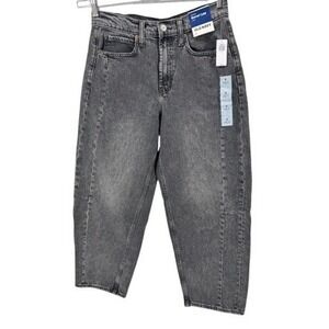 Old Navy Barrel Leg Jeans Women 8 Black High Rise Ankle Tapered Seam Detail NEW